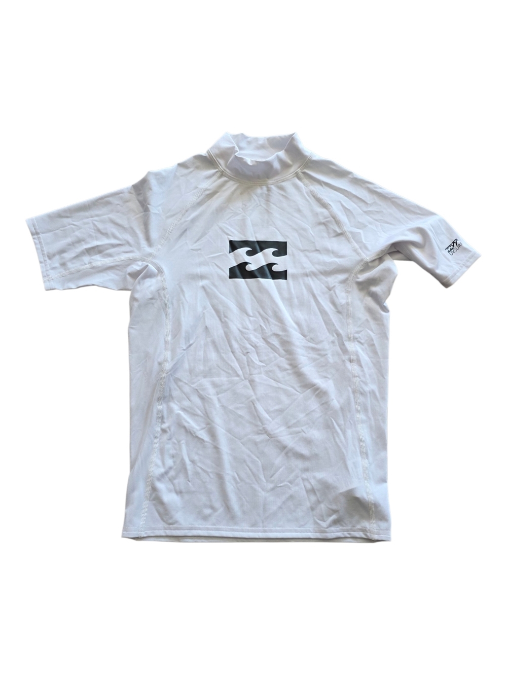 Billabong White Rash Guard with Black Wave Print Performance Fit Boy 14